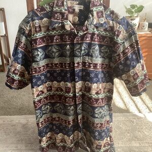 Pierre Cardin Navy and Burgundy Patterned Shirt